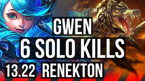 GWEN Vs RENEKTON TOP 6 Solo Kills 900 Games 1 1M Mastery 10 3 5