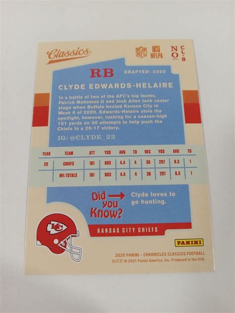 2020 Panini Chronicles Classics CL 8 Clyde Edwards Helaire RC EBay