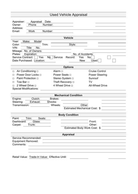 Top Vehicle Appraisal Form Templates Free To Download In Pdf Format