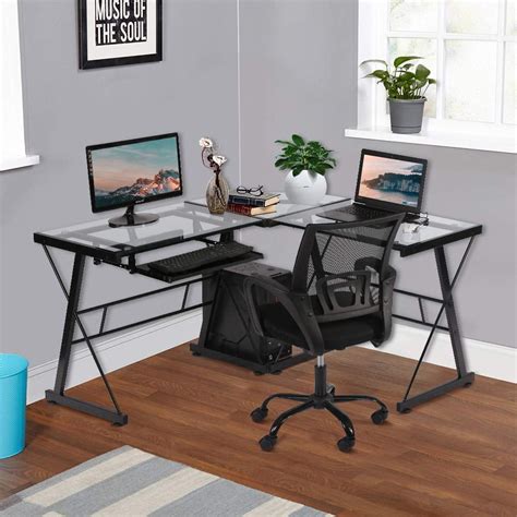 L Shaped Computer Desk with Keyboard Tray L-Shaped Home Office Desk ...