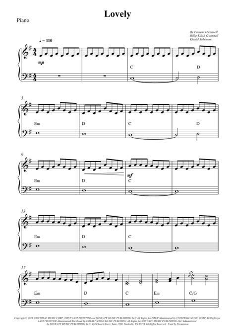 Lovely Sheet Music Billie Eilish Feat Khalid Piano Solo