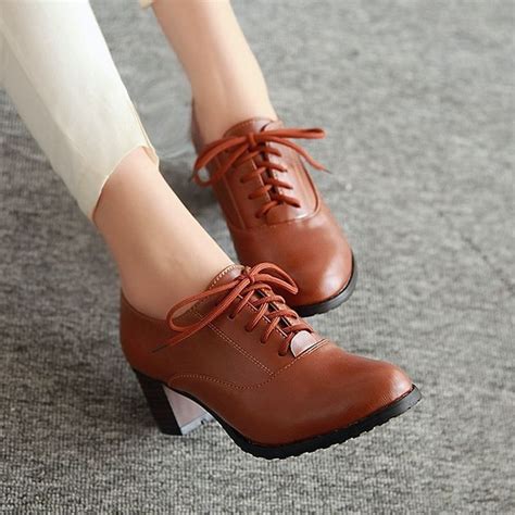 Chic Brown Lace Up Vintage Style High Heel Oxford Shoes Oxford Shoes