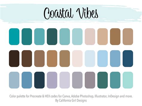 Coastal Vibes Color Palette For Procreate And HEX Codes For Canva And