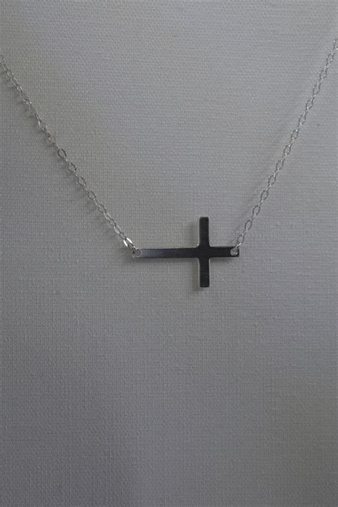 Sterling Silver Sideways Cross Necklace Etsy