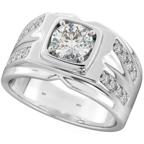 Adonis Mens Sterling Silver Statement Ring with Brilliant Cut CZ