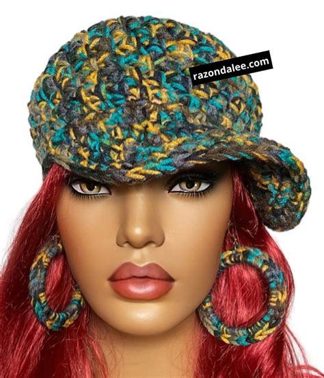 Chunky Crochet Baseball Cap Razonda Lee Razondalee Teal Mustard Multi