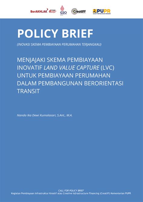 PDF Menjajaki Skema Pembiayaan Inovatif Land Value Capture LVC