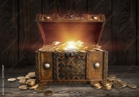 Open An Ancient Treasure Chest In Old Background Stock Photo Adobe Stock