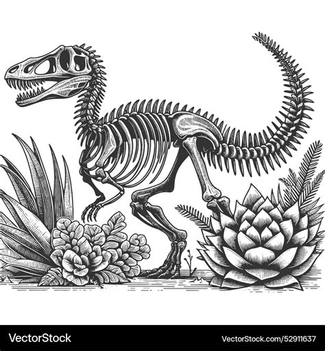 Vintage Dinosaur Skeleton Engraving Royalty Free Vector