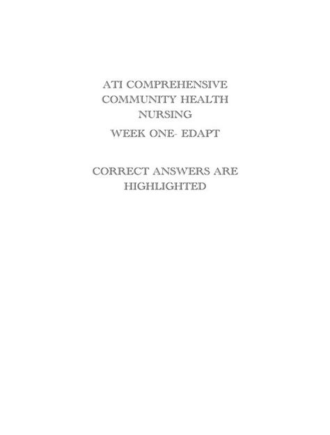 ATI COMPREHENSIVE COMMUNITY HEALTH NURSING WEEK ONE EDAPT CORRECT