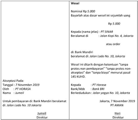 inilah  contoh surat wesel