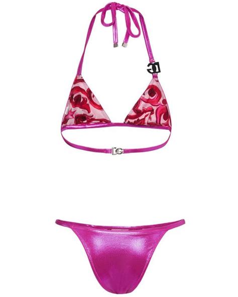 Dolce Gabbana Laminated Jersey Triangle Bikini Set In Purple Lyst