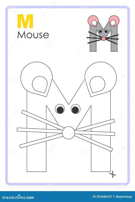 Alphabet Picture Letter `m` Colouring Page Mouse Craft Stock