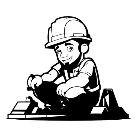 Trabajador Con Casco Y Mono Sentado En El Suelo Ilustraci N Vectorial