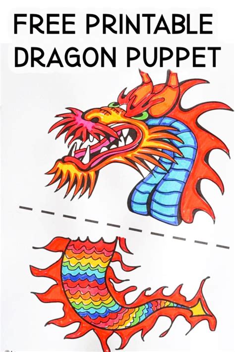 a dragon puppet is shown with the words free printable dragon puppet on ...