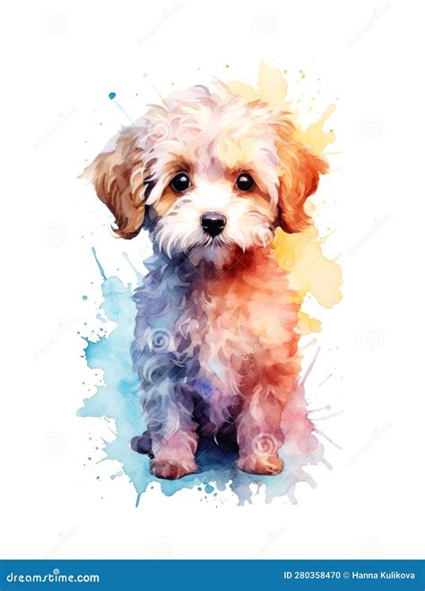 Adorable Cachorro Maltipoo Con Fondo Blanco Stock De Ilustración