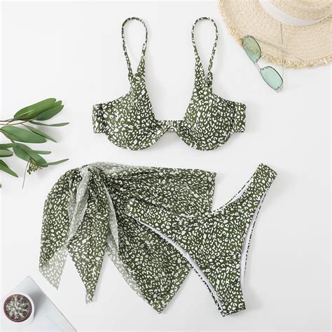 Hot 3 In 1 Swimwear With Cover Scarf Sexy Underwire 3pcs Bikini Woman Beachwear Set Shopee