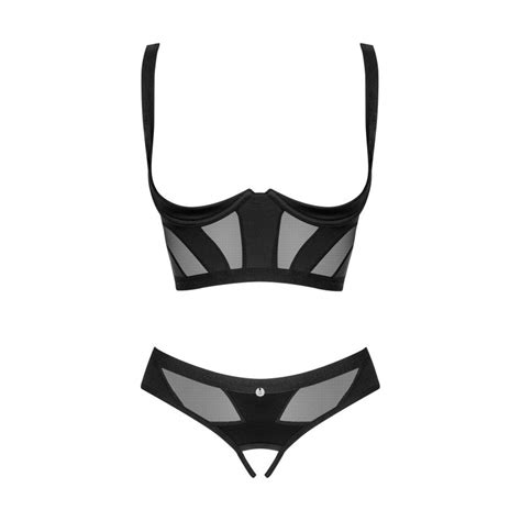 Amoria Obsessive Ensemble Sexy Noir Ouvert Lingerie Seins Nus