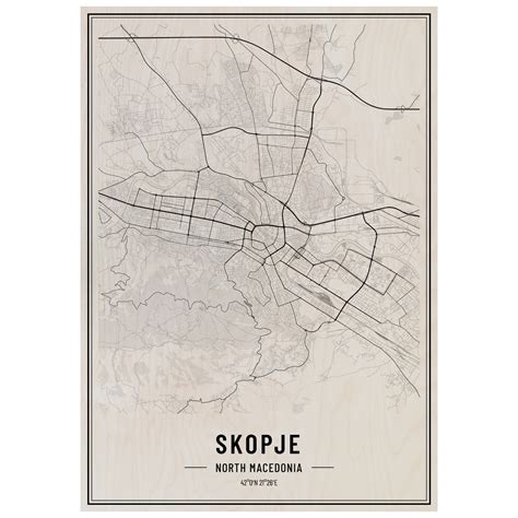 Skopje City Map Wooden Poster Print | Poster Forest