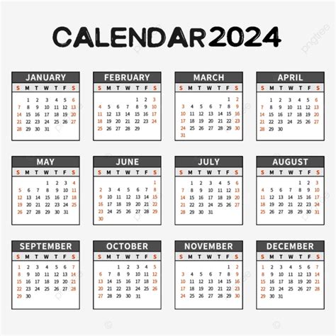 Calendario 2024 En Blanco Y Negro Image To U