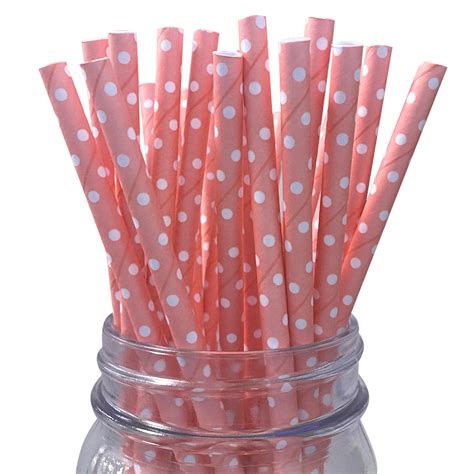 Mini Light Pink with White Polka Dot 25pc Paper Straws