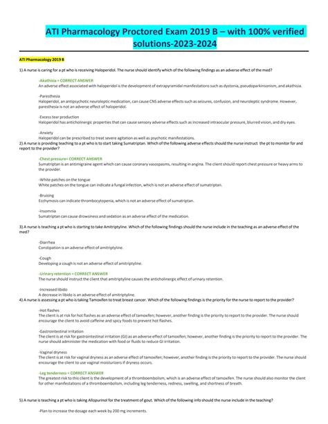 SOLUTION Ati Pharmacology Proctored Exam 2019 B With 100 Verified
