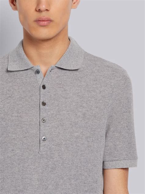 Light Grey Cashmere Pique Short Sleeve Rib Cuff Polo Thom Browne Official