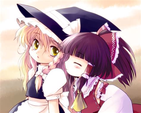 Girls Blonde Hair Blush Brown Hair Hakurei Reimu Hat Japanese Clothes