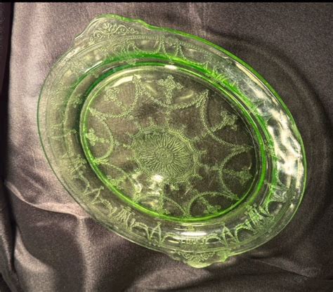 Green Uranium Hocking Depression Glass Cameo Ballerina Double Handel Cake Plate Etsy