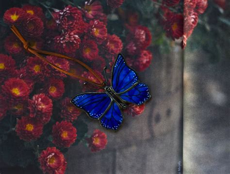 Blue Butterfly Stained Glass Butterfly Glass Wings Etsy