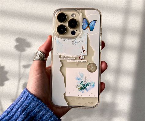 Pale blue butterfly scraps clear phone case aesthetic collage etsy