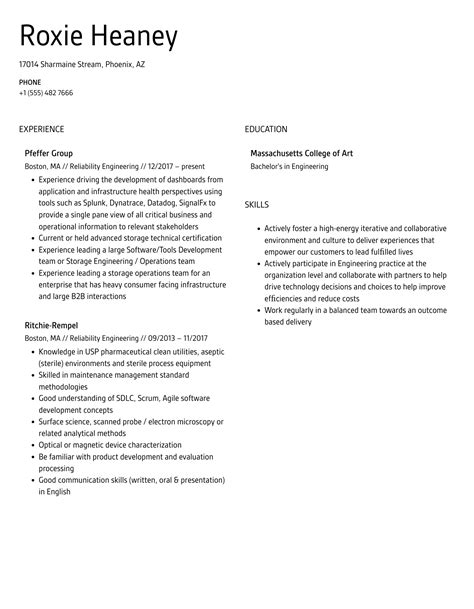 Reliability Engineering Resume Samples Velvet Jobs