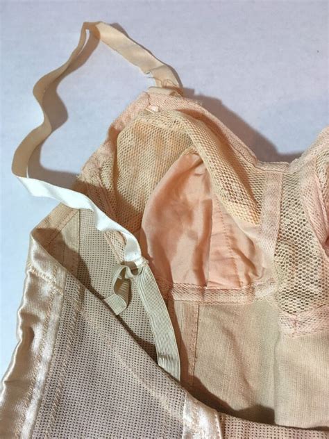 Rare Nib Vtg Satin Corselette 6 Garters Open Bottom Girdle Corset Peach