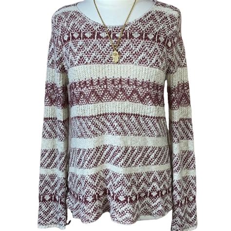 Knox Rose Sweaters Knox Rose Burgundy And Cream Printed Knit Side