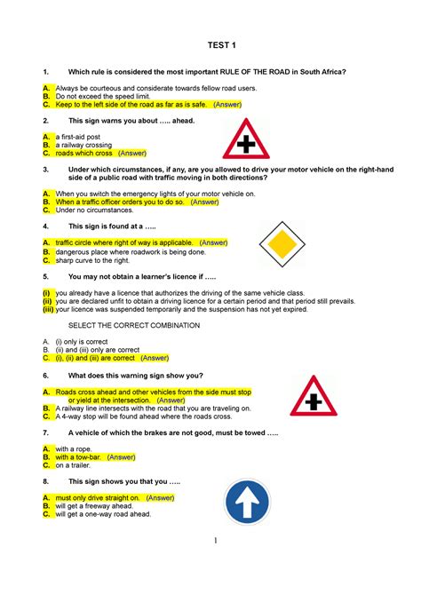 Testpaper 1 Learners Licence TEST 1 1 Which Rule Is Considered The