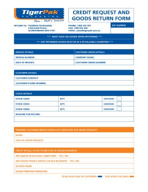 Fillable Online Credit Request And Goods Return Form Must Have On