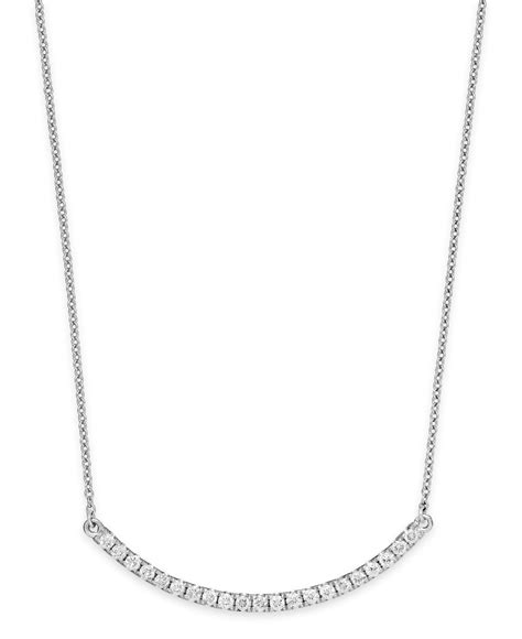 Macy S Diamond Curved Bar Pendant Necklace In 14k White Gold 1 3 Ct T