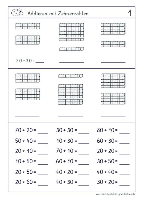 Zehnerzahlen addieren mit Zehnerstangen pdf Lernstübchen