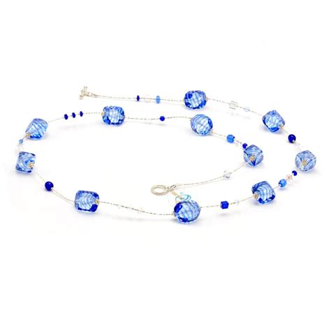 Sasso Rigadin Long Blue Blue Long Murano Glass Necklace Venice