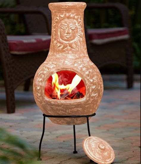 Southwestern Clay Chiminea Terra Cotta With Metal Stand Rustic Patio Yard Decor Lcl Clay