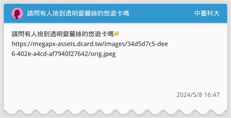 請問有人撿到透明愛麗絲的悠遊卡嗎 中臺科大板 Dcard