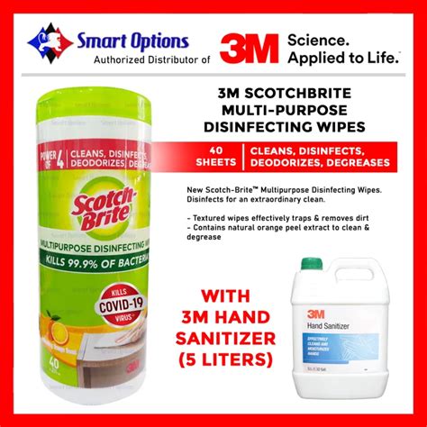 3m Scotch Brite Multi Purpose Disinfecting Wipes 40sheets With 3m Hand Sanitizer 5l Lazada Ph