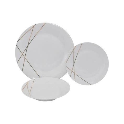 Service vaisselle 18 pièces en porcelaine Blanc et doré LINASIO