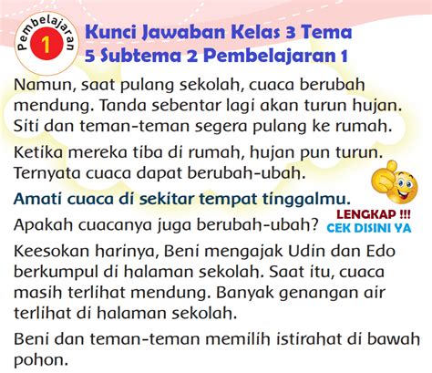 Lengkap Kunci Jawaban Tematik Kelas Tema Subtema Pembelajaran