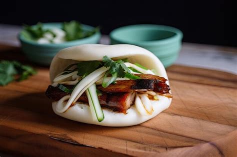 Premium Ai Image Bao Bun With Juicy Slowcooked Pork Belly And Scallions