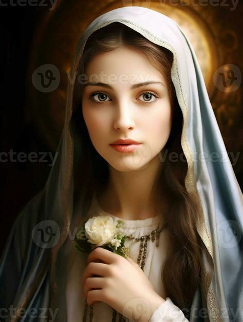 oil painting of the Catholic Mary on dark background generative AI ...