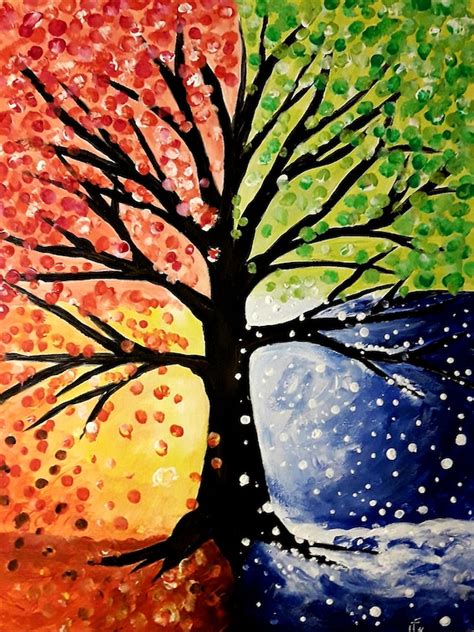 Acrylic Tree Paintings Seasons