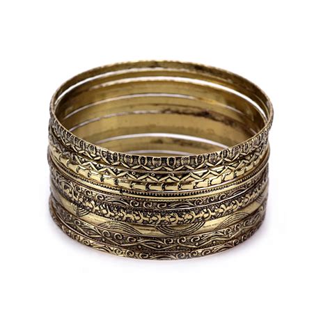 11 Piece Set Vintage Indian Bangles Sets Gold Silver Metal Bangle Set