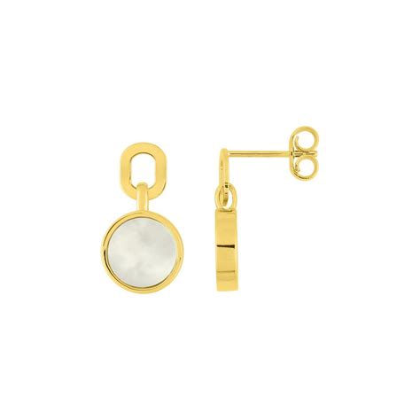 Achat Boucles D Oreilles Pendantes En Or Jaune Et Nacre