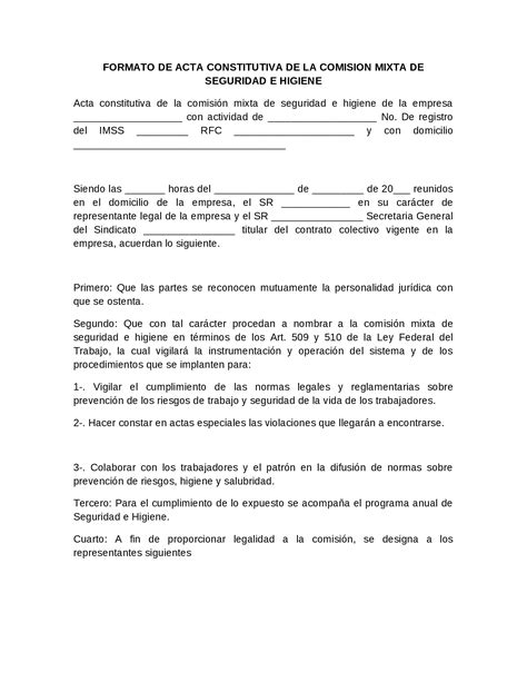 Docx Formato De Acta Constitutiva De La Comision Mixta De Seguridad E